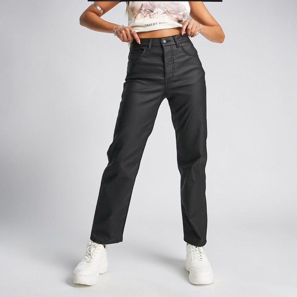 Free People We The Free Pacifica Faux Leather Pants Slim Straight Black 28